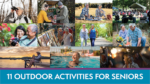 collage of people enjoying outdoor activities for seniors