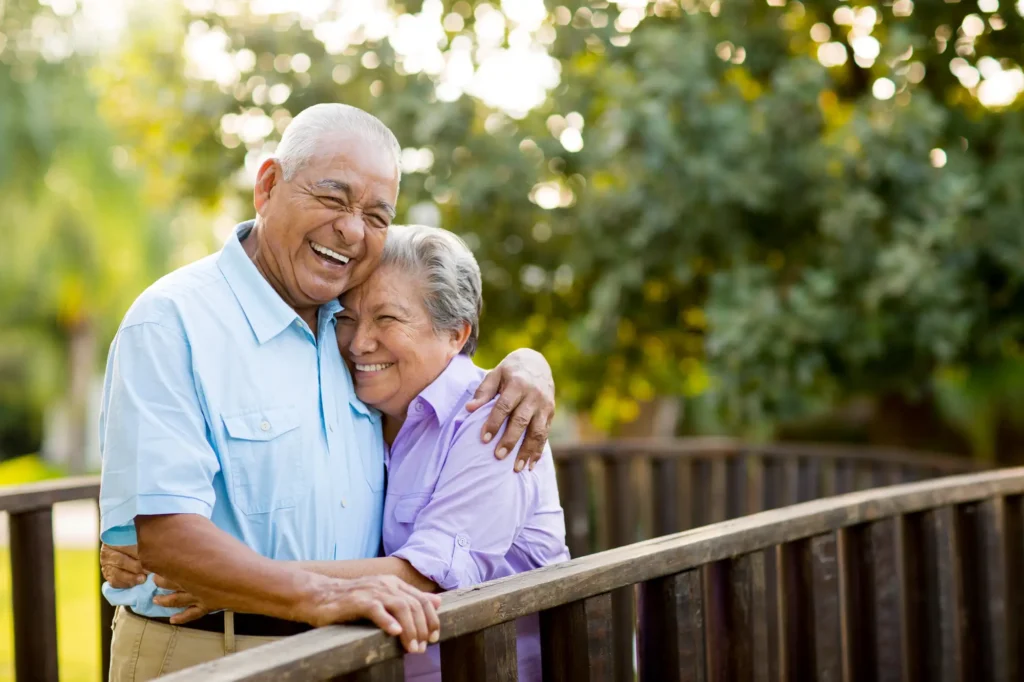 senior couple hugging